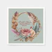 Serviette En Papier Douche rose turquoise Quietude Sage Vert Plumes (Devant)