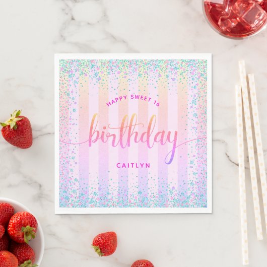 Serviette En Papier Doux 16 ans pastel parties scintillant arc-en-ciel (En situation)