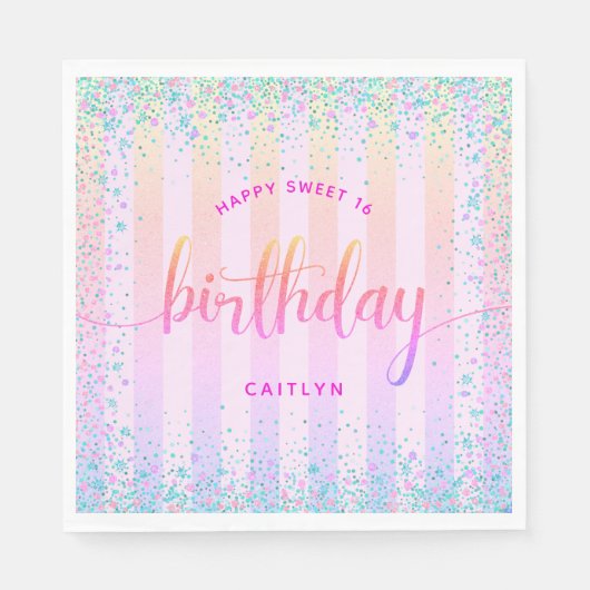 Serviette En Papier Doux 16 ans pastel parties scintillant arc-en-ciel (Devant)
