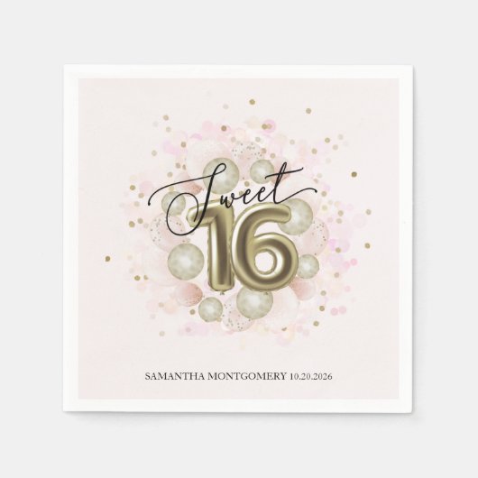 Serviette En Papier Doux 16 Party Pink Gold Confetti (Devant)