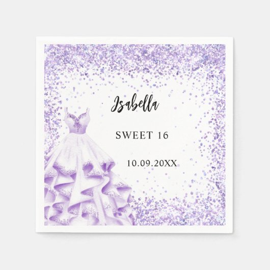 Serviette En Papier Doux 16 robe violette blanche (Devant)