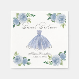 Serviette En Papier Doux 16 serviettes Argent Dusty Blue Gown Floral