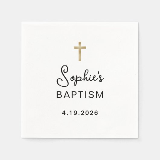 Serviette En Papier Doux et simple | Baptême Gold Cross (Devant)