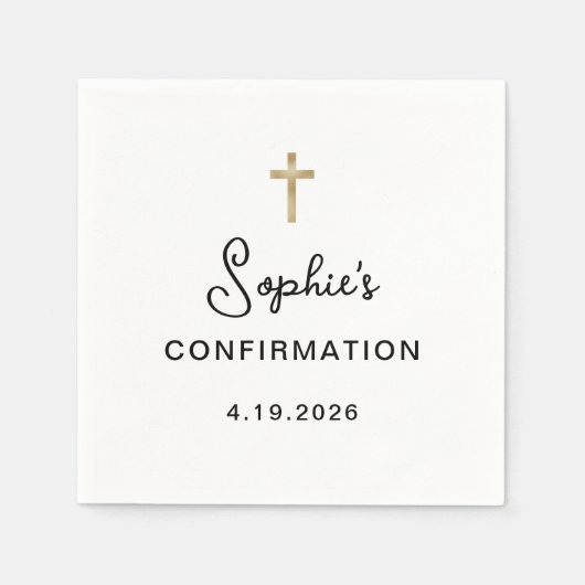 Serviette En Papier Doux et simple | Confirmation Gold Cross (Devant)