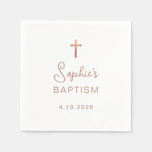 Serviette En Papier Doux et simple | Croix d'or rose Baptême (Devant)