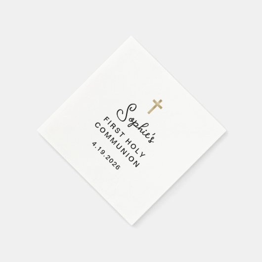 Serviette En Papier Doux et simple | Première sainte communion d'or (Coin)
