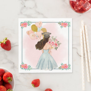 Serviette En Papier Doux foncé Brown Haired Girl Aquarelle Graduation