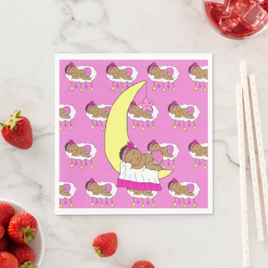 Serviette En Papier Doux petit bébé ethnique dormant sur la lune (En situation)