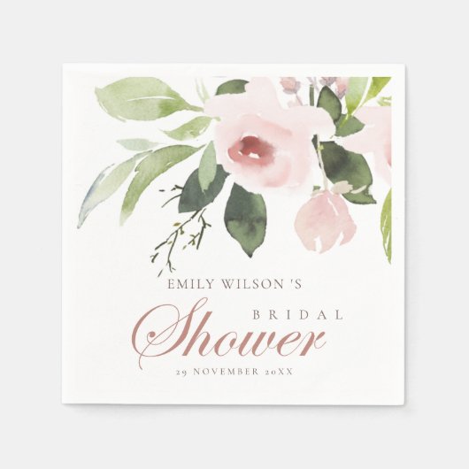 SERVIETTE EN PAPIER DOUX ROSE PÂLE FLEURI SUBTIL POUR MARIAGE (Devant)