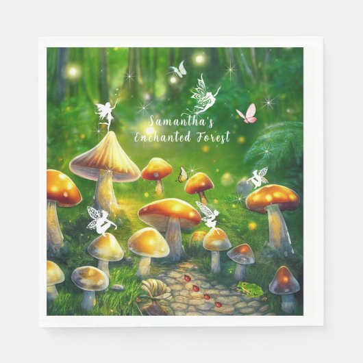 Serviette En Papier Douze Ans Douces Forêt Enchantée Champignons Fées (Devant)