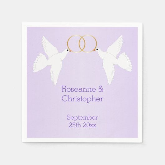 Serviette En Papier Doves Design Mariage couleur Lilac (Devant)