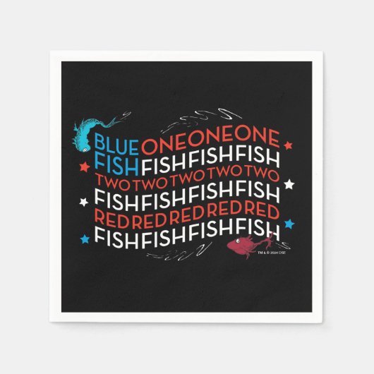Serviette En Papier Dr Seuss | Poisson rouge poisson bleu US Drapeau g (Devant)