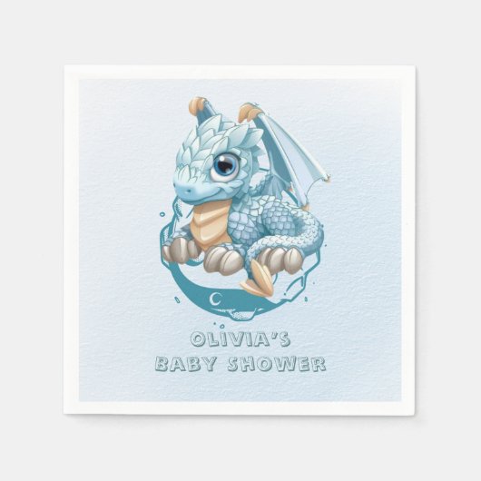 Serviette En Papier Dragon Aquamarine Astroid Baby shower garçon (Devant)