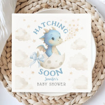 Dragon Baby Shower Boy Blue Hatching Soon Paper