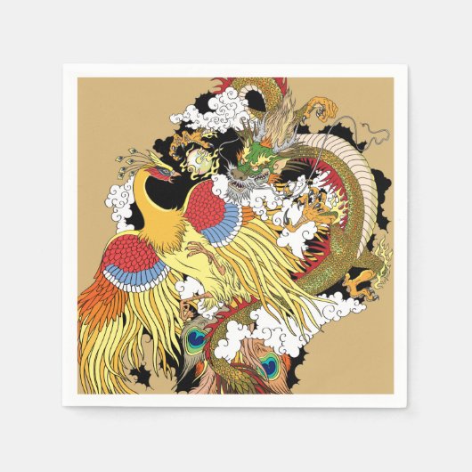 Serviette En Papier Dragon chinois et phoenix (Devant)