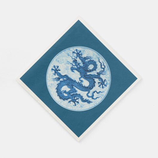 Serviette En Papier Dragon chinois, Indigo Blue et des serviettes blan (Coin)