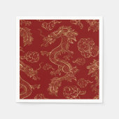 Serviette En Papier Dragon chinois or et rouge foncé (Devant)
