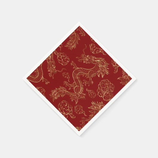 Serviette En Papier Dragon chinois or et rouge foncé (Coin)