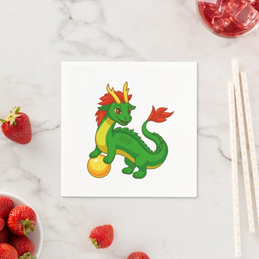 Serviette En Papier Dragon Chinois Vert V2 (En situation)