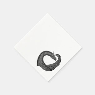 Serviette En Papier Dragon de coeur noir sur blanc