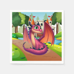 Serviette En Papier Dragon de dessin animé mignon violet/rouge