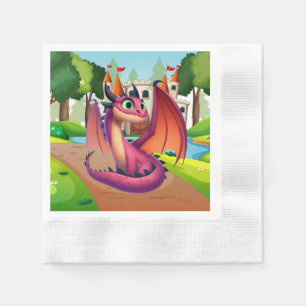 Serviette En Papier Dragon de dessin animé mignon violet/rouge