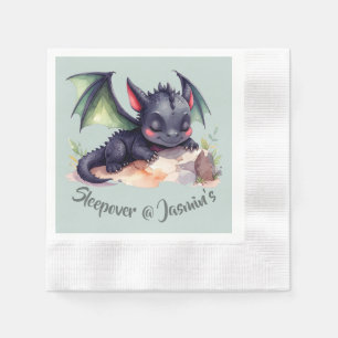 Serviette En Papier Dragon endormi aux ailes vertes