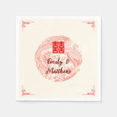 Serviette En Papier Dragon et Phoenix mariage chinois beige rouge (Devant)