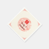 Serviette En Papier Dragon et Phoenix mariage chinois beige rouge (Coin)