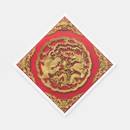 Serviette En Papier Dragon Phoenix Red Gold Mariage chinois (Coin)