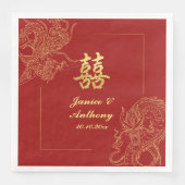 Serviette En Papier Dragon Phoenix traditionnel Mariage chinois rouge  (Devant)