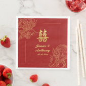Serviette En Papier Dragon Phoenix traditionnel Mariage chinois rouge  (En situation)
