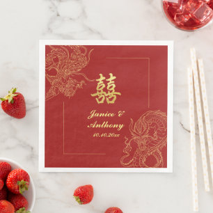 Serviette En Papier Dragon Phoenix traditionnel Mariage chinois rouge