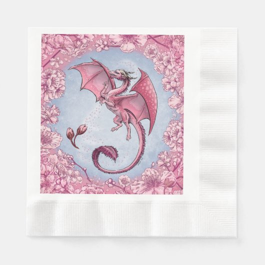 Serviette En Papier Dragon rose du printemps Nature Imaginaire Art (Devant)