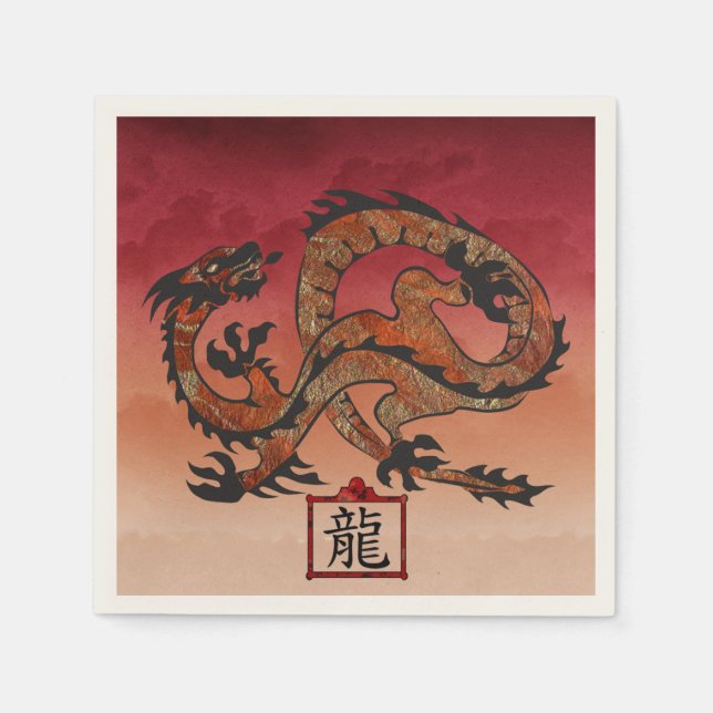 Serviette En Papier Dragon rouge chanceux, 龙 (Devant)