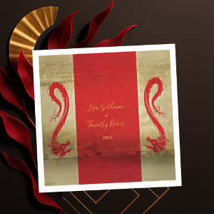 Serviette En Papier Dragon rouge et or asiatique Mariage à thème