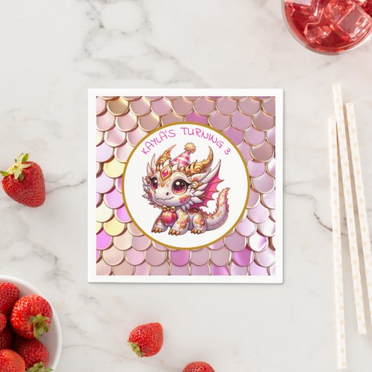 Serviette En Papier Dragon Thème Pink and Gold Personnalisé Anniversai (En situation)