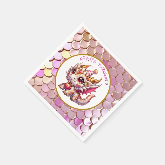 Serviette En Papier Dragon Thème Pink and Gold Personnalisé Anniversai (Coin)