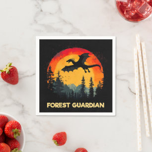 Serviette En Papier Dragon vintage de forêt de coucher de soleil
