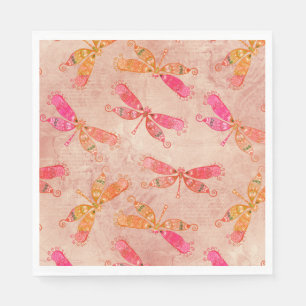 Serviette En Papier Dragonflies Boho en rose