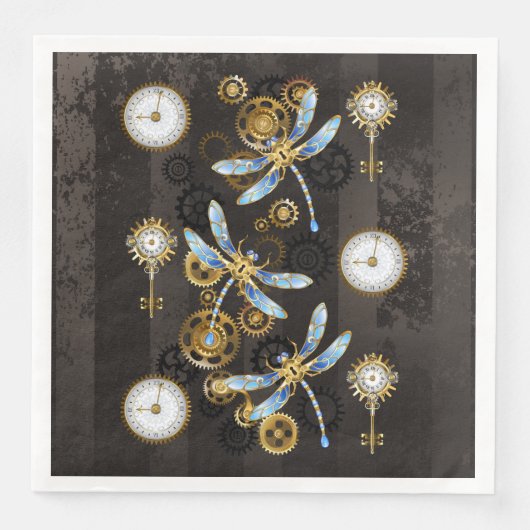 Serviette En Papier Dragonflies de Steampunk sur arrière - plan rayé b (Devant)
