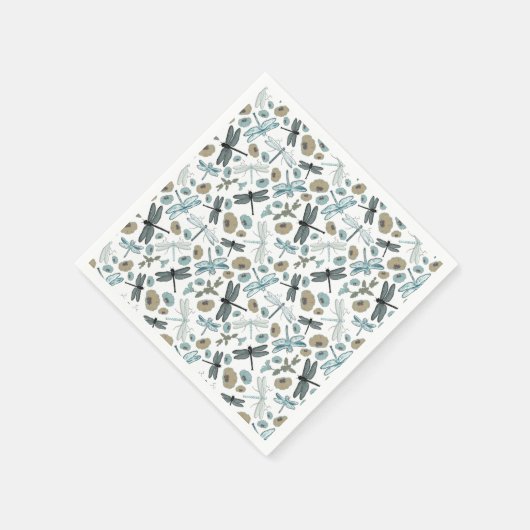 Serviette En Papier Dragonflies Fleurs Blues Grey Motif (Coin)