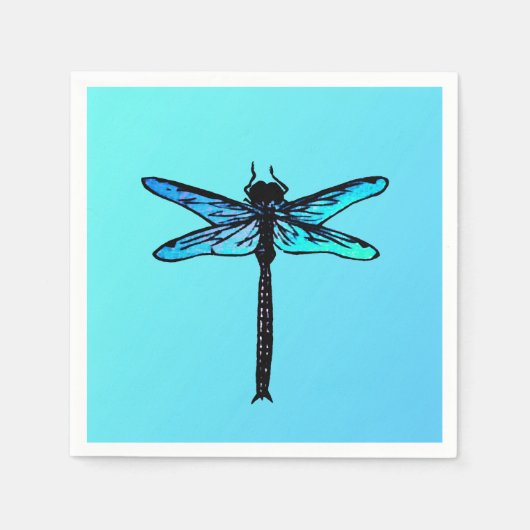 Serviette En Papier Dragonfly japonaise vintage, bleu turquoise (Devant)
