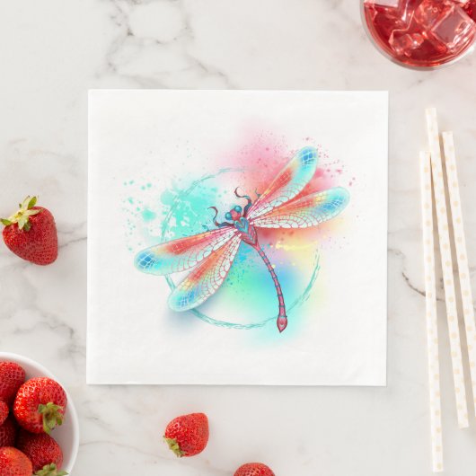 Serviette En Papier Dragonfly rouge sur l'arrière - plan aquarelle (En situation)