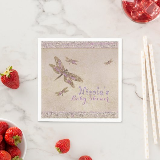Serviette En Papier Dragonlies Purple & Or Dragonfly Custom Party (En situation)