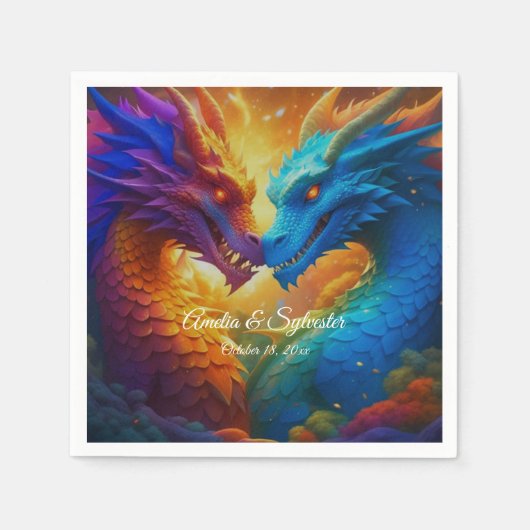 Serviette En Papier Dragons colorés en amour (Devant)