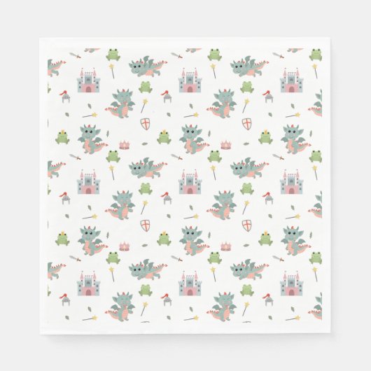 Serviette En Papier Dragons Knights Fairytale Château médiéval (Devant)