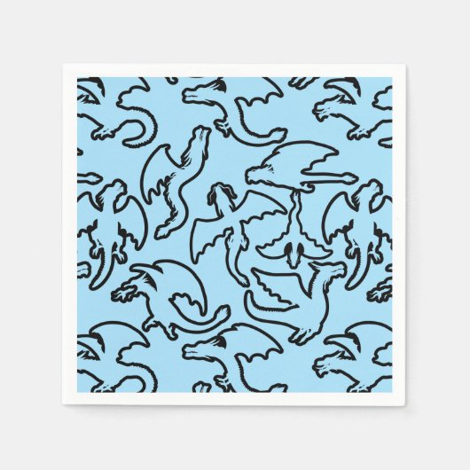 Serviette En Papier Dragons noirs motif contour.b L BG bleu (Devant)