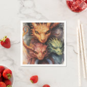 Serviette En Papier Dragons orange rouge vert (En situation)