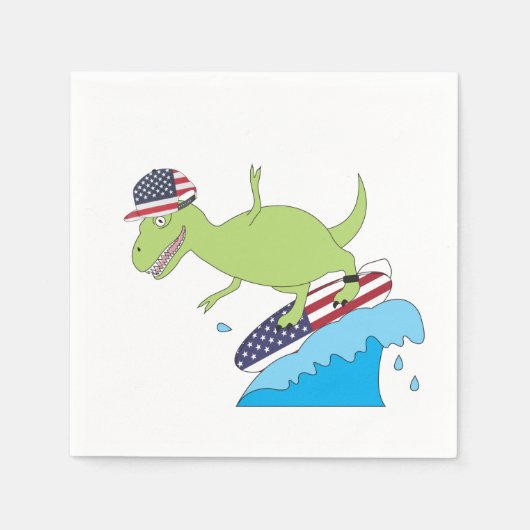 Serviette En Papier Drapeau américain Dinosaur Surfing (Devant)